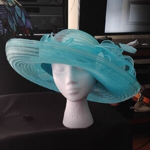 Chic Turquoise Women's Hat with Floral Accents